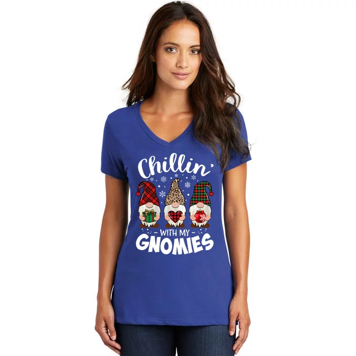 Chillin With My Gnomie Leopard Christmas Gnome Buffalo Gift Women's V-Neck T-Shirt