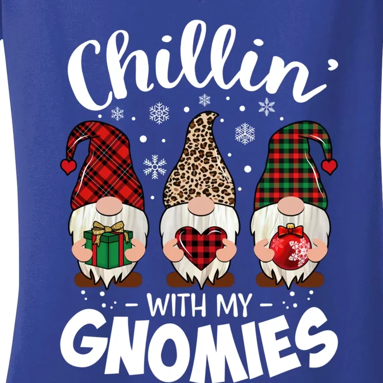 Chillin With My Gnomie Leopard Christmas Gnome Buffalo Gift Women's V-Neck T-Shirt