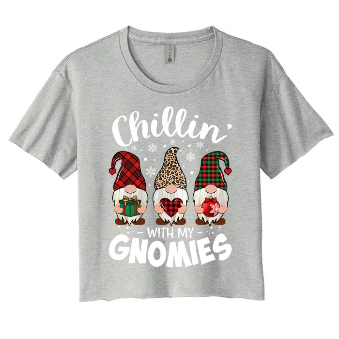 Chillin With My Gnomie Leopard Christmas Gnome Buffalo Gift Women's Crop Top Tee