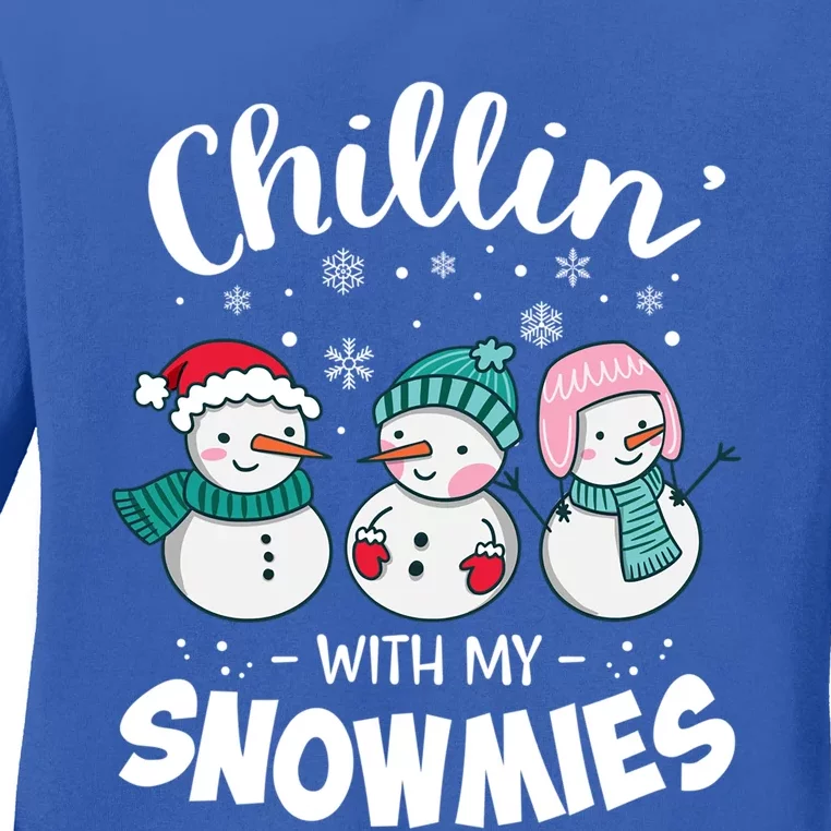 Chillin With My Snowmie Christmas Snow Teacher Snow Crew Neck Funny Gift Meaning Ladies Long Sleeve Shirt