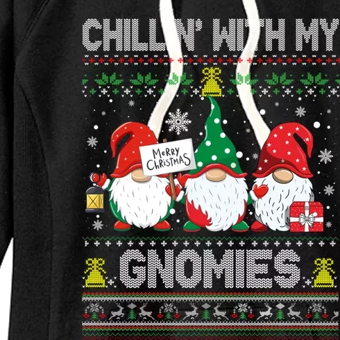 Chillin With My Gnomies Cute Buffalo Red Plaid Garden Gnome Cute Gift Women's Fleece Hoodie