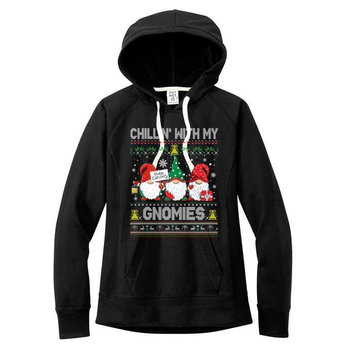 Chillin With My Gnomies Cute Buffalo Red Plaid Garden Gnome Cute Gift Women's Fleece Hoodie