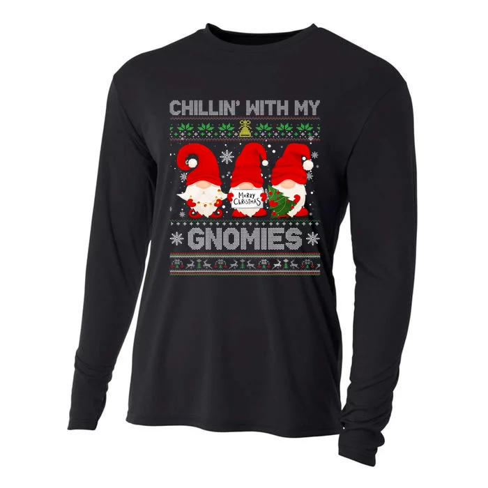 Chillin With My Gnomies Funny Christmas Family Friend Gnomes Design Cooling Performance Long Sleeve Crew