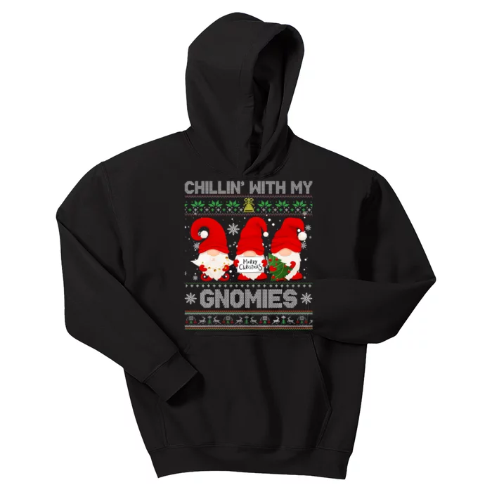 Chillin With My Gnomies Funny Christmas Family Friend Gnomes Design Kids Hoodie