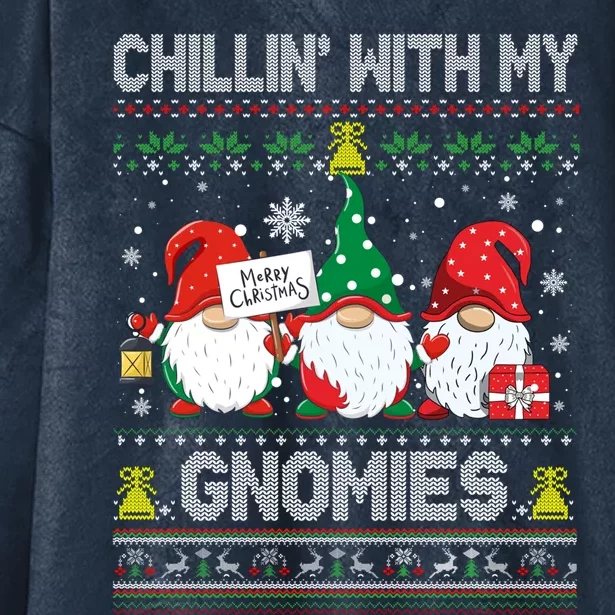 Chillin With My Gnomies Cute Buffalo Red Plaid Garden Gnome Gift Hooded Wearable Blanket