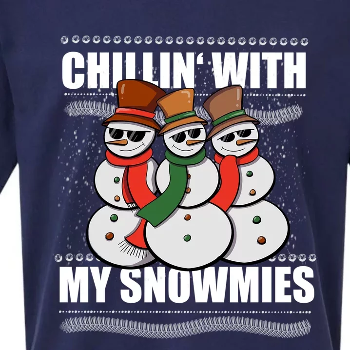 Chillin With My Snowmies Ugly Sweater Christmas Cool Gift Sueded Cloud Jersey T-Shirt