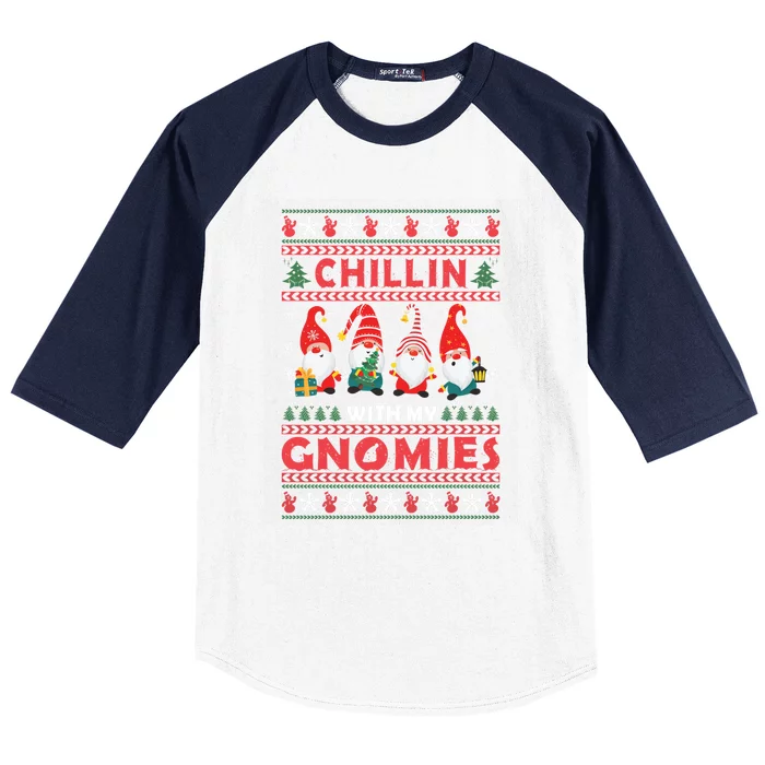 Chillin With My Gnomies Family Matching Xmas Pajamas Gnome Gift Baseball Sleeve Shirt