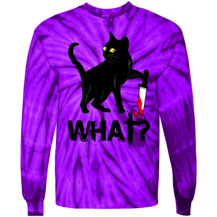 Cat What Murderous Black Cat With Knife Halloween Tie-Dye Long Sleeve Shirt