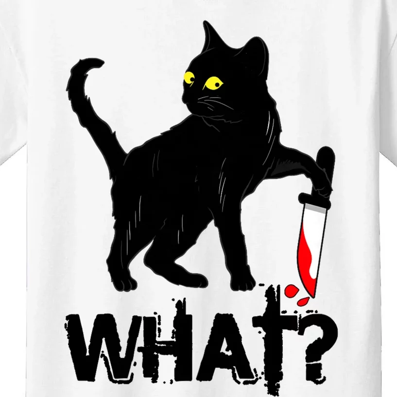 Cat What Murderous Black Cat With Knife Halloween Kids T-Shirt