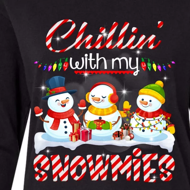 Chillin' With My Snowmies Santa Snow Scarf Light Xmas Gift Womens Cotton Relaxed Long Sleeve T-Shirt