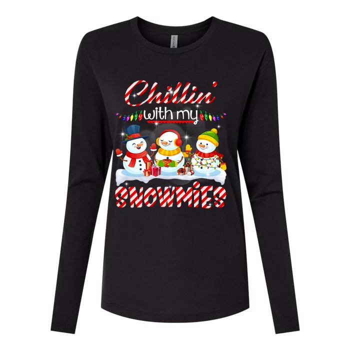 Chillin' With My Snowmies Santa Snow Scarf Light Xmas Gift Womens Cotton Relaxed Long Sleeve T-Shirt