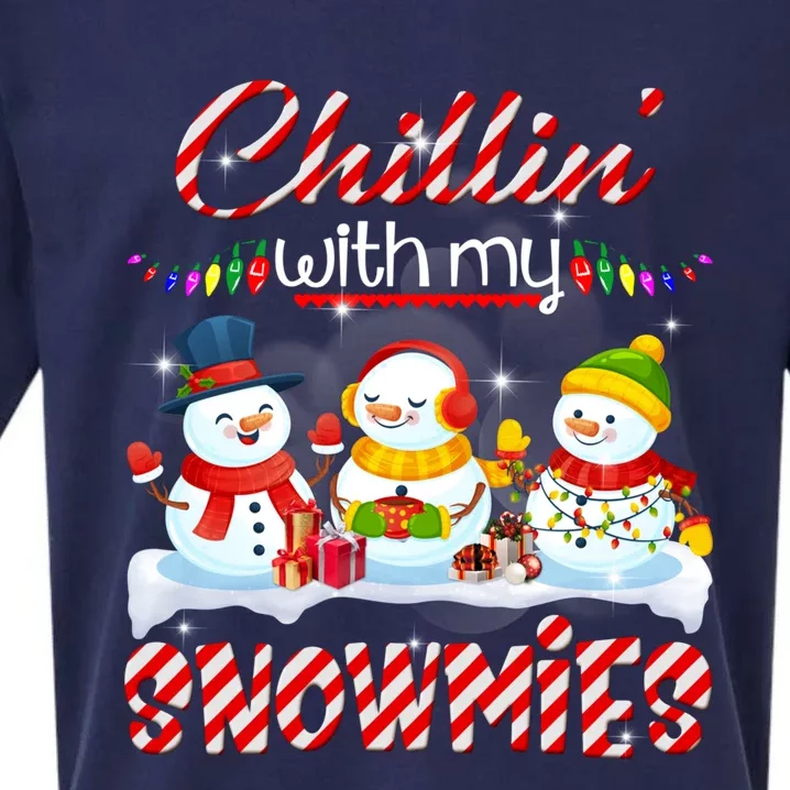 Chillin' With My Snowmies Santa Snow Scarf Light Xmas Gift Sueded Cloud Jersey T-Shirt