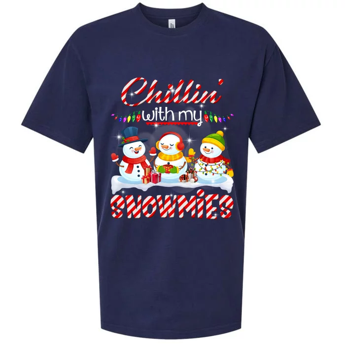 Chillin' With My Snowmies Santa Snow Scarf Light Xmas Gift Sueded Cloud Jersey T-Shirt