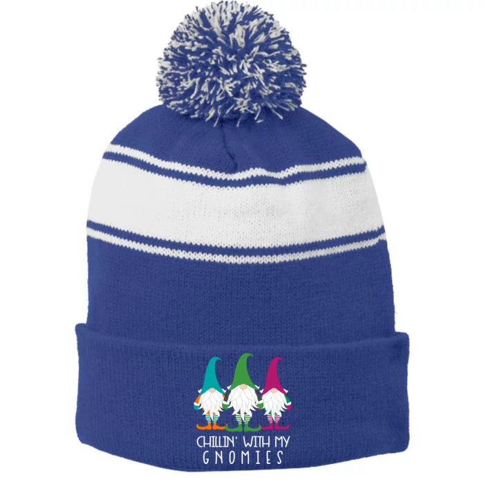 Chillin With My Gnomies Garden Gnome Christmas Lawn Care Funny Gift Stripe Pom Pom Beanie