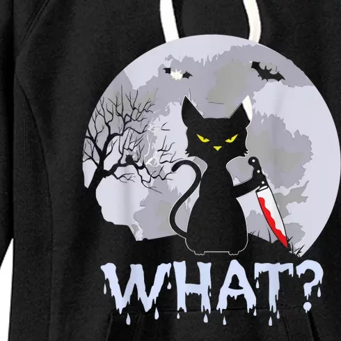 Cat What? Murderous Black Cat With Knife Halloween Costume Women's Fleece Hoodie