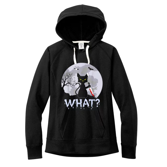 Cat What? Murderous Black Cat With Knife Halloween Costume Women's Fleece Hoodie