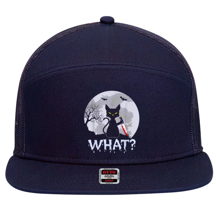 Cat What? Murderous Black Cat With Knife Halloween Costume 7 Panel Mesh Trucker Snapback Hat