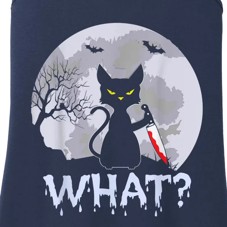 Cat What? Murderous Black Cat With Knife Halloween Costume Ladies Essential Tank