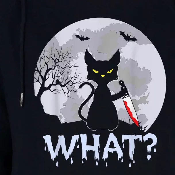 Cat What? Murderous Black Cat With Knife Halloween Costume Womens Funnel Neck Pullover Hood