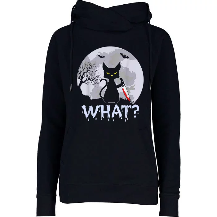 Cat What? Murderous Black Cat With Knife Halloween Costume Womens Funnel Neck Pullover Hood