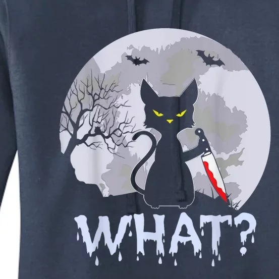 Cat What? Murderous Black Cat With Knife Halloween Costume Women's Pullover Hoodie