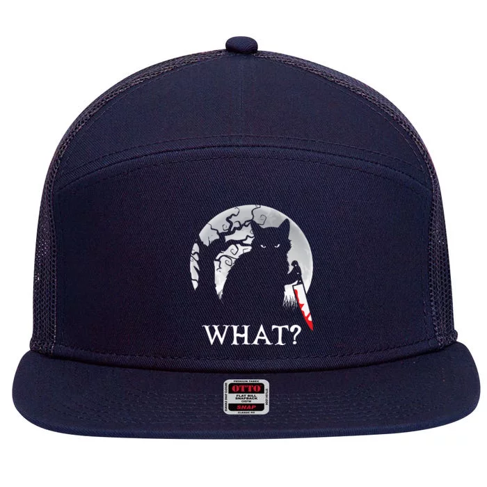 Cat What Murderous Black Cat With Knife Halloween Costume 7 Panel Mesh Trucker Snapback Hat