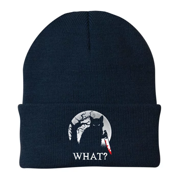 Cat What Murderous Black Cat With Knife Halloween Costume Knit Cap Winter Beanie