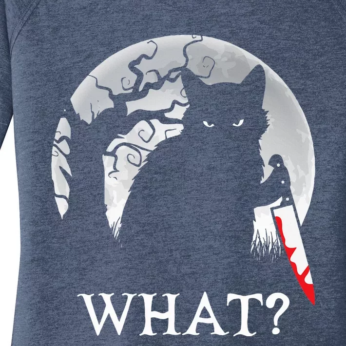 Cat What Murderous Black Cat With Knife Halloween Costume Women's Perfect Tri Tunic Long Sleeve Shirt