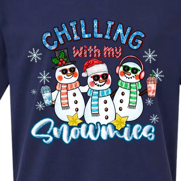 Chillin With My Snowmies Santa Snow Gift Ugly Christmas Funny Gift Sueded Cloud Jersey T-Shirt