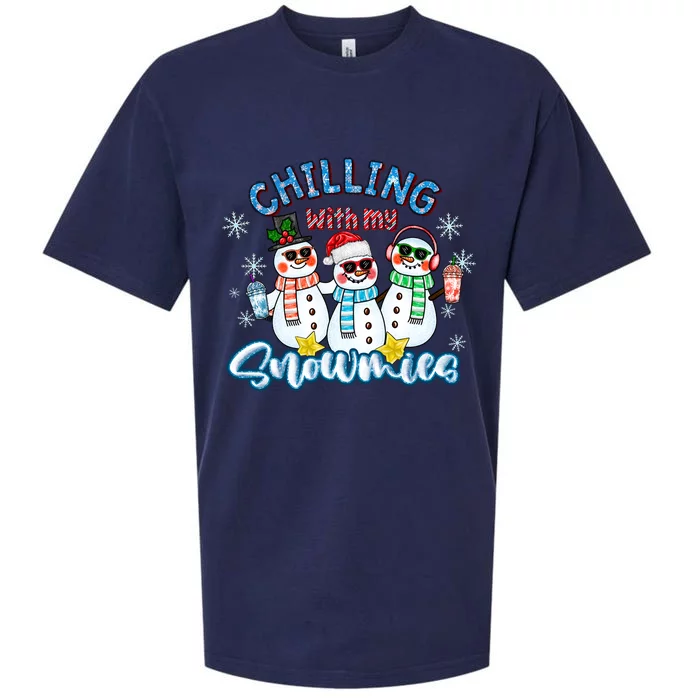 Chillin With My Snowmies Santa Snow Gift Ugly Christmas Funny Gift Sueded Cloud Jersey T-Shirt