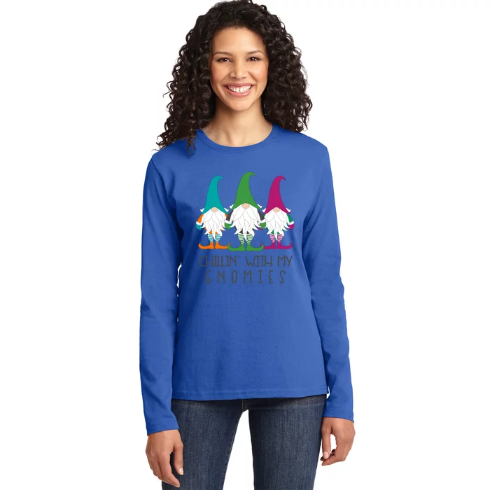 Chillin With My Gnomies Garden Gnome Christmas Lawn Care Gift Ladies Long Sleeve Shirt