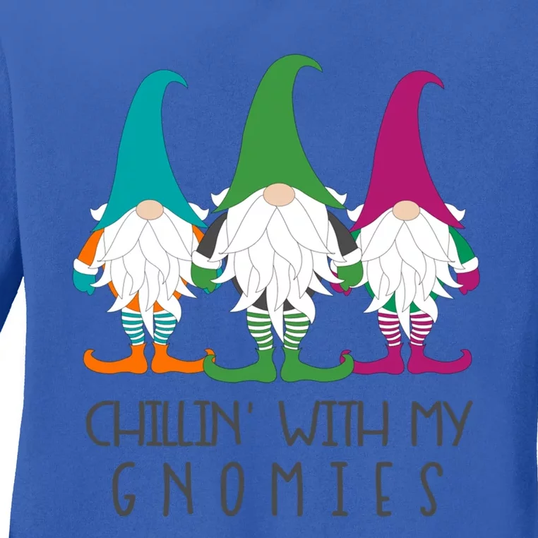 Chillin With My Gnomies Garden Gnome Christmas Lawn Care Gift Ladies Long Sleeve Shirt