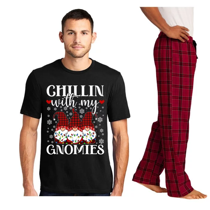 Chillin With My Gnomies Red Plaid Christmas Gnome Novelty Cute Gift Pajama Set