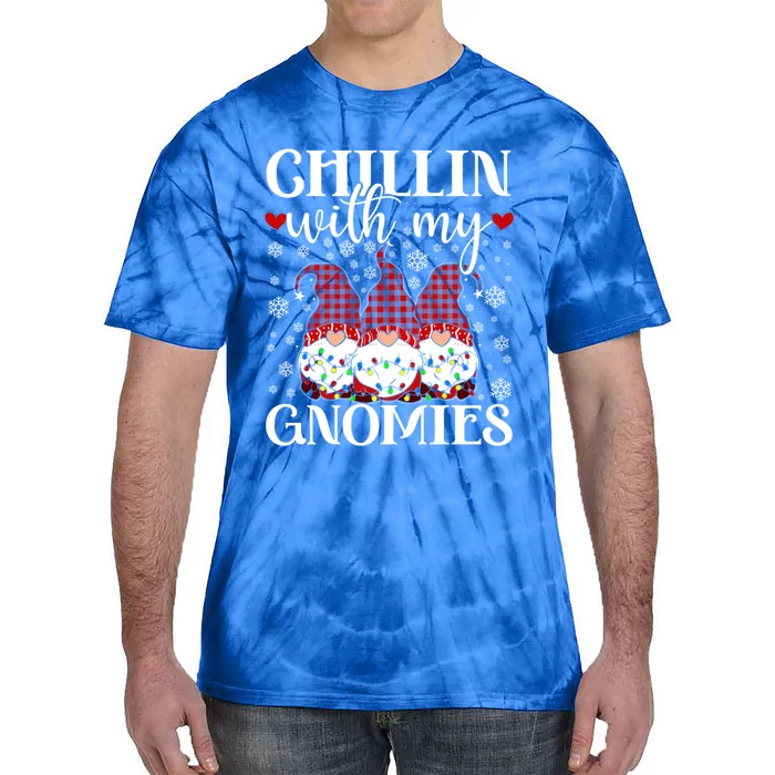 Chillin With My Gnomies Red Plaid Christmas Gnome Novelty Cute Gift Tie-Dye T-Shirt