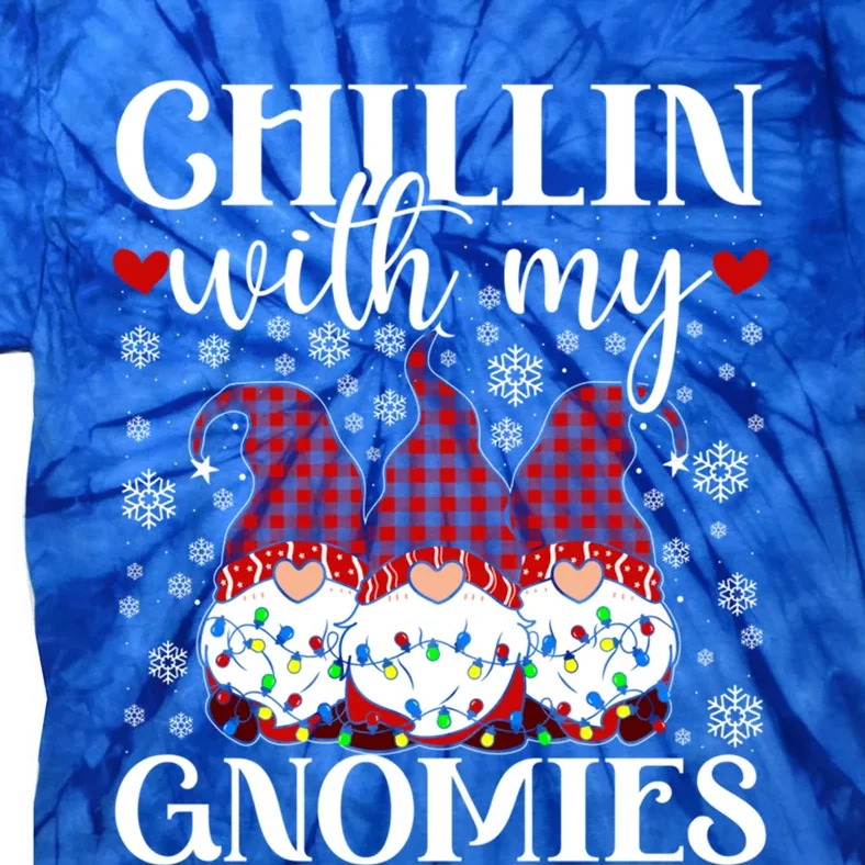 Chillin With My Gnomies Red Plaid Christmas Gnome Novelty Cute Gift Tie-Dye T-Shirt