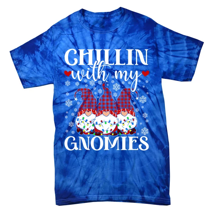 Chillin With My Gnomies Red Plaid Christmas Gnome Novelty Cute Gift Tie-Dye T-Shirt