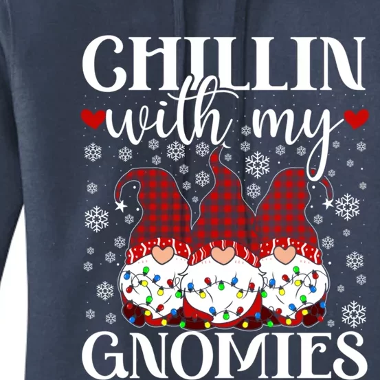 Chillin With My Gnomies Red Plaid Christmas Gnome Novelty Cute Gift Women's Pullover Hoodie