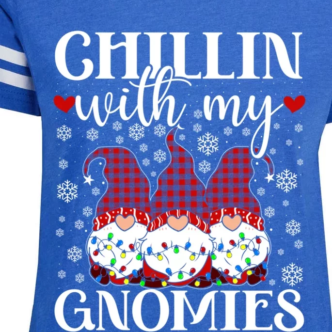 Chillin With My Gnomies Red Plaid Christmas Gnome Novelty Cute Gift Enza Ladies Jersey Football T-Shirt