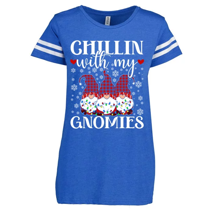 Chillin With My Gnomies Red Plaid Christmas Gnome Novelty Cute Gift Enza Ladies Jersey Football T-Shirt