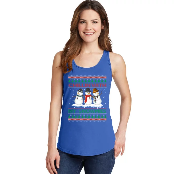 Chillin' With My Snowmies Snow Ugly Christmas Sweater Great Gift Ladies Essential Tank