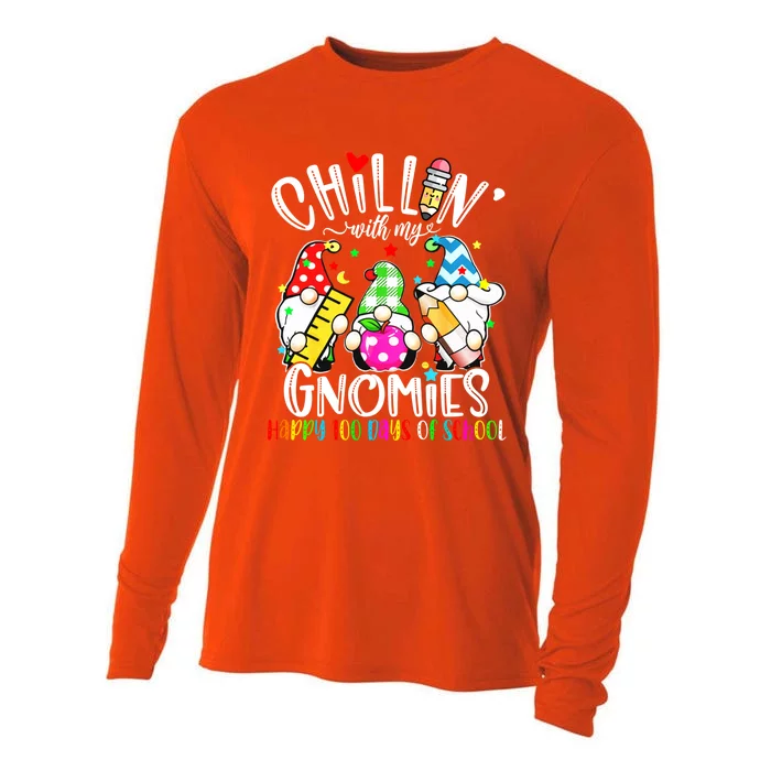 Chillin With My Gnomies Teacher Gnomes 100 Days Of School Great Gift Cooling Performance Long Sleeve Crew