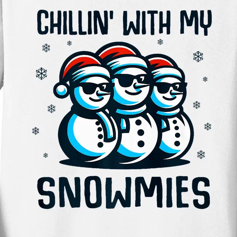 Chillin With My Snowmies Snowman Christmas Funny Kids Long Sleeve Shirt