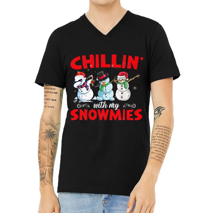 Chillin With My Snowmies Ugly Christmas V-Neck T-Shirt