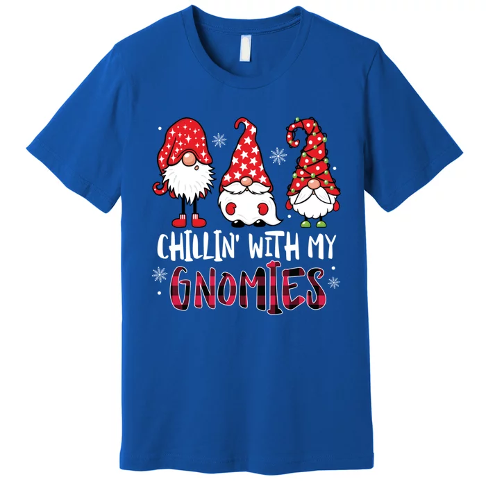 Chillin With My Gnomies Christmas Buffalo Plaid Xmas Family Gift Premium T-Shirt