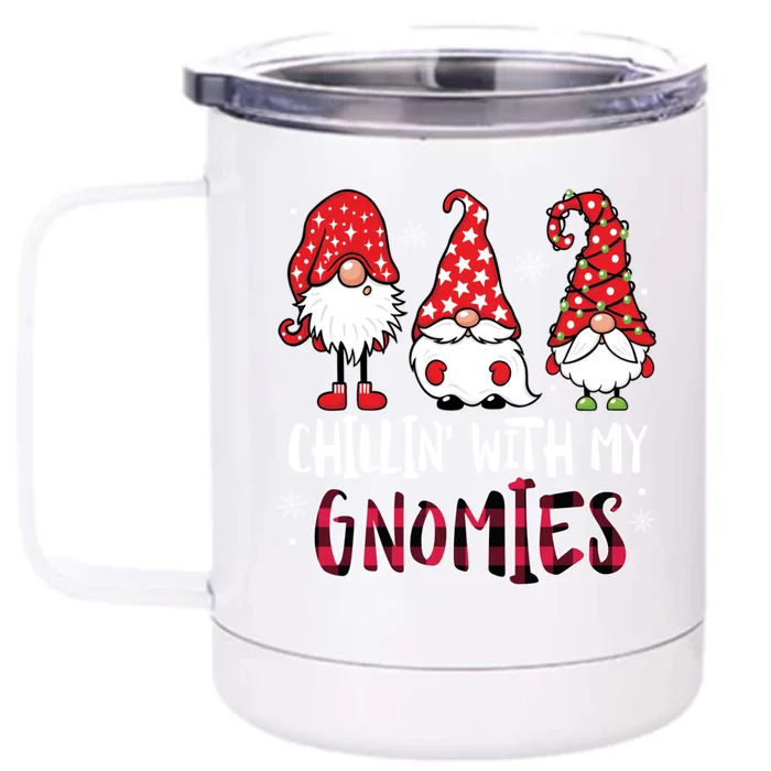 Chillin With My Gnomies Christmas Buffalo Plaid Xmas Family Gift Front & Back 12oz Stainless Steel Tumbler Cup