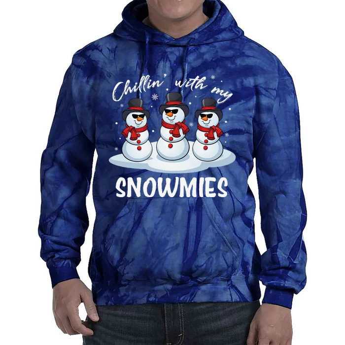 Chillin With My Snowmies Teacher Christmas Snowman Pajamas Tie Dye Hoodie