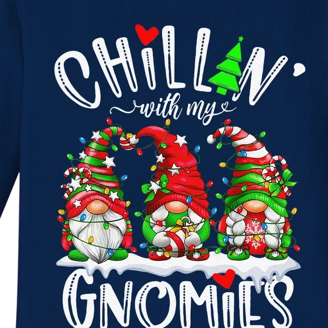 Chillin With My Gnomies Christmas Lights Gnomes Family Xmas Baby Long Sleeve Bodysuit