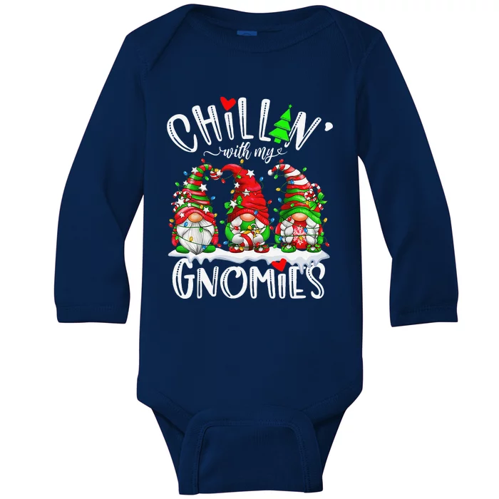 Chillin With My Gnomies Christmas Lights Gnomes Family Xmas Baby Long Sleeve Bodysuit