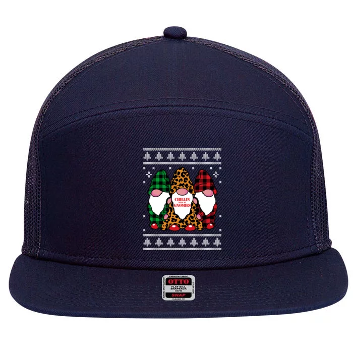 Chillin With My Gnomies Gnomes In Pajamas Ugly Christmas 7 Panel Mesh Trucker Snapback Hat