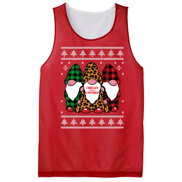 Chillin With My Gnomies Gnomes In Pajamas Ugly Christmas Mesh Reversible Basketball Jersey Tank